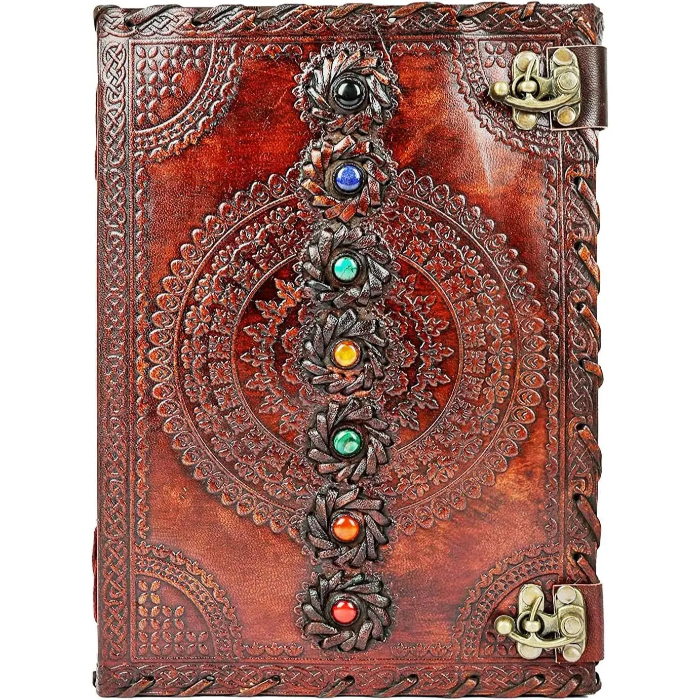 Leather Journal Blank Spell Book of Shadows with Lock Clasp Prop  Notebook Seven Chakra Stone Hand Embossed Journals Bound   Sketchbook Drawing Writing Diary Traveling for Men &