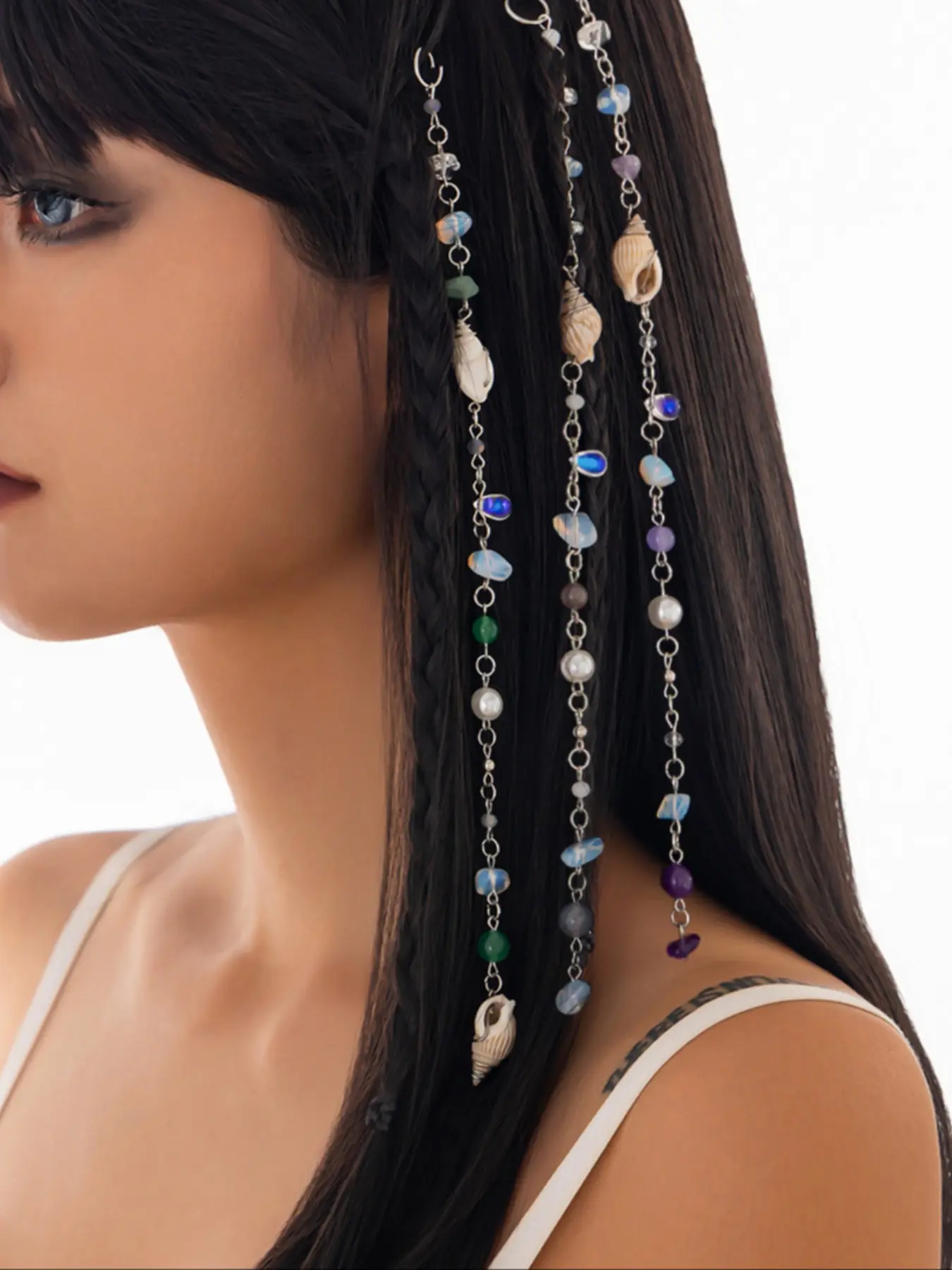European and American Fashion Decorative Accessories, Beach Seashell Fragrant Stone Fringe Hair Accessory, Irregular Natural Stone Long Chain Hair Ornament, Head Chain