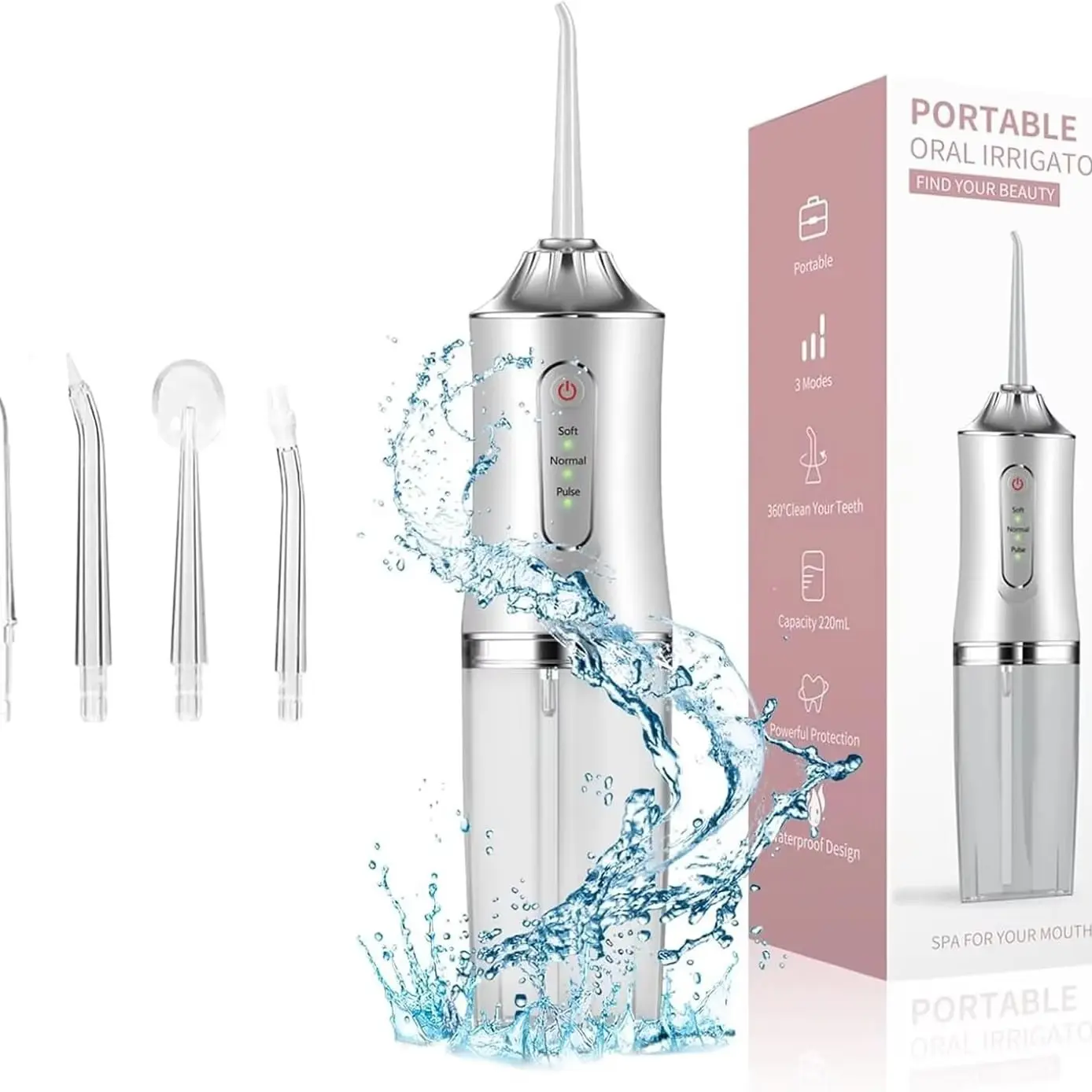 Smart Electric Water Flosser, 360 Degree Rotating Nozzle, Replaceable Heads, USB Rechargeable Oral Irrigator for Home & Travel Use