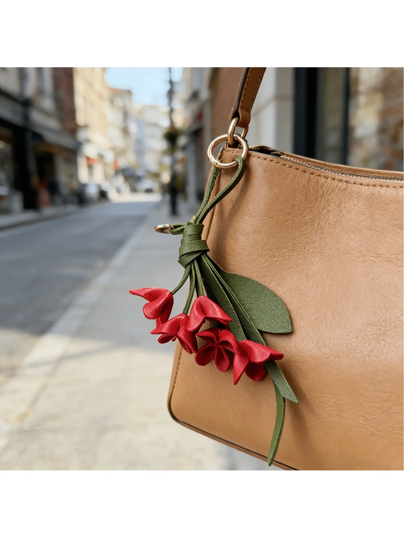 2pcs Handmade Leather Lily of the Valley Bag Charm Keychain, Women Vintage Red Floral Key Ring Pendant, Cute Flower Purse Accessory, Girly Purse Accessories, Daily Matching Decor for Handbags&Clothing, Ideal Holiday Gift for Girls Ladies