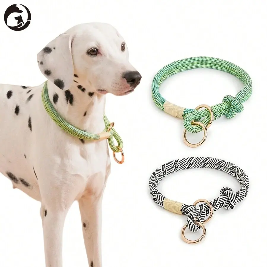 1pc Handmade Woven Dog Collar with Metallic Buckle, Adjustable Size, Secure Fit, Outdoor Running Leash for Small/Medium/Large Dogs