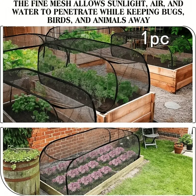 Foldable Pop-Up Mesh Plant Greenhouse Cover Cage for Outdoor Raised Garden Beds Fruits Vegetables Seedlings Protection, Animal & Insect Barrier Garden Net, Sturdy Durable Reusable Design with 8 Ground Stakes