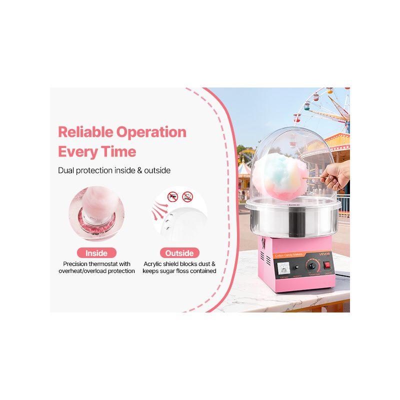 VEVOR Electric Cotton Candy Machine, 1000W Commercial Floss Maker With Cover, Commercial Cotton Candy Machine w/Stainless Steel Bowl Sugar Scoop, Ideal for Carnival, Birthday, Family Party, Pink
