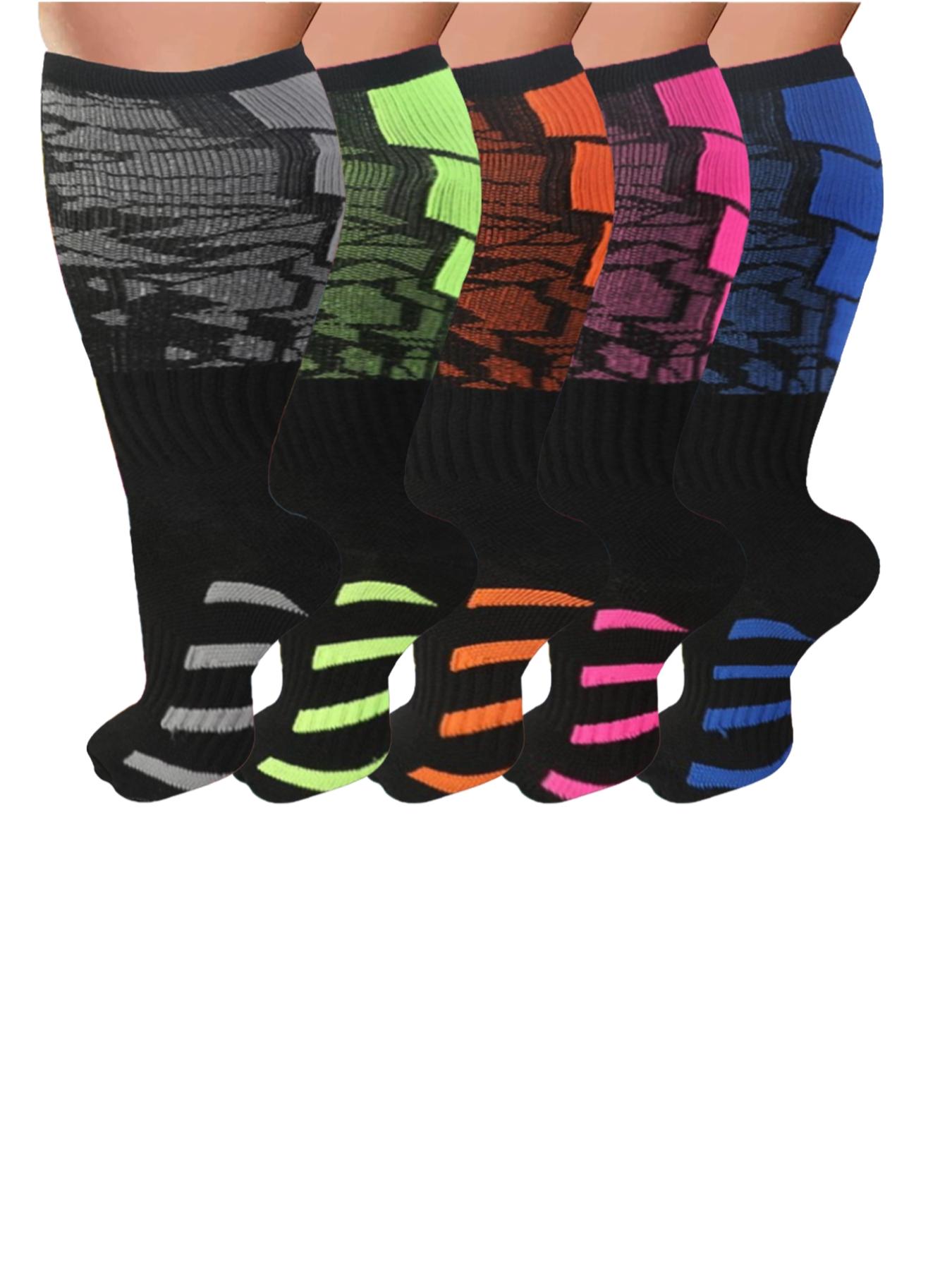 5 Pairs Unisex's Colorful Compression Socks, Polyester Athletic Socks, Sports Socks for Running, Nurses, Pregnant Women, Over The Knee Socks for Blood Circulation
