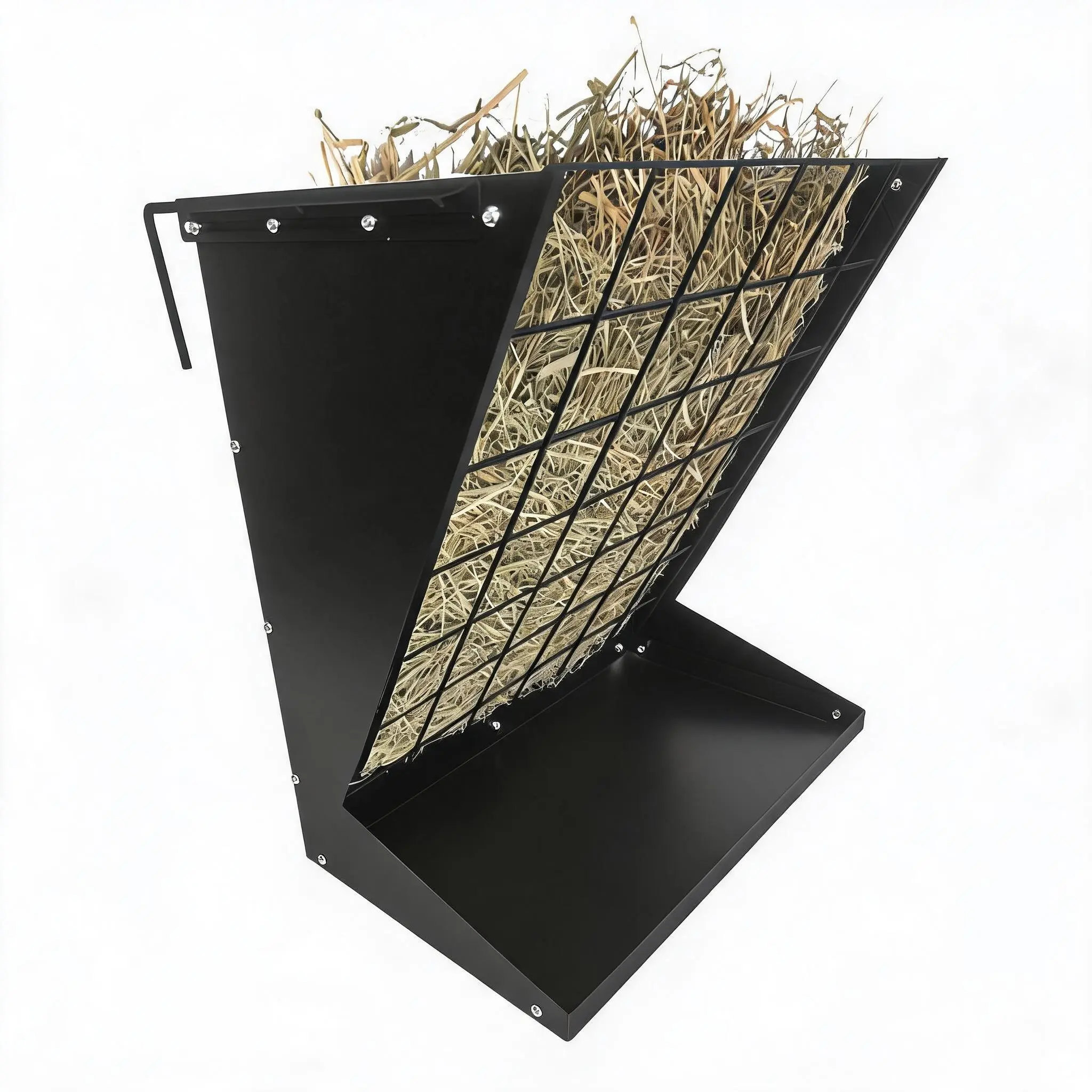 Wall Mount Hay Rack,Heavy-Duty Galvanized 2 in 1 Hay and Grain Feeder, Livestock Feeder with Adjustable Distance,Wall-Mount Hay Feeder for Goats,Sheep,Horses,Indoor & Outdoor Use