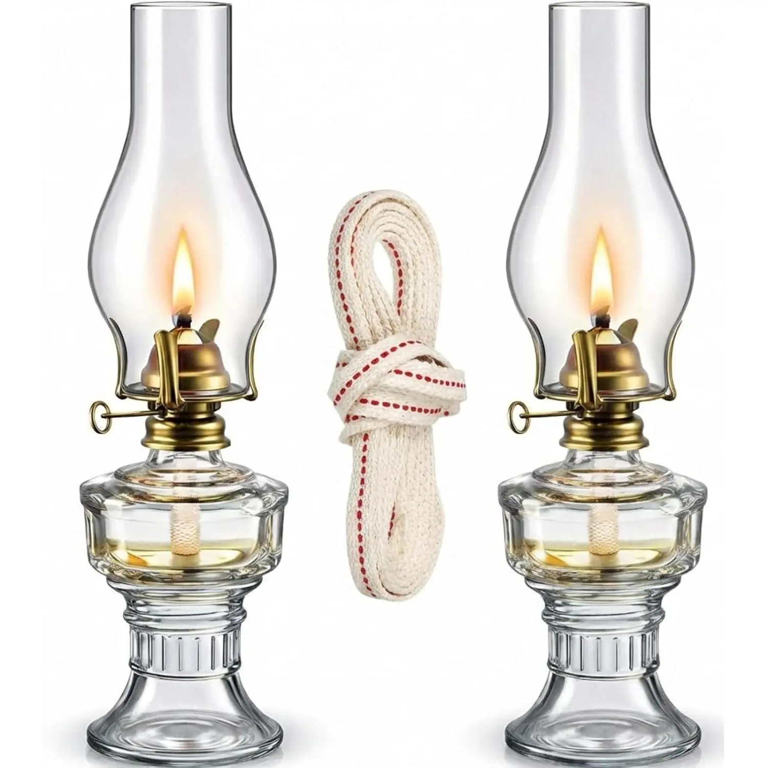 2 Pcs Chamber Oil Lamp Lantern for Indoor Use Large Classic Kerosene Lamp Vintage Glass Kerosene with Adjustable 6.6 ft Extra Oil Wick for Home Tabletop Decor Emergency Lighting(Classic)