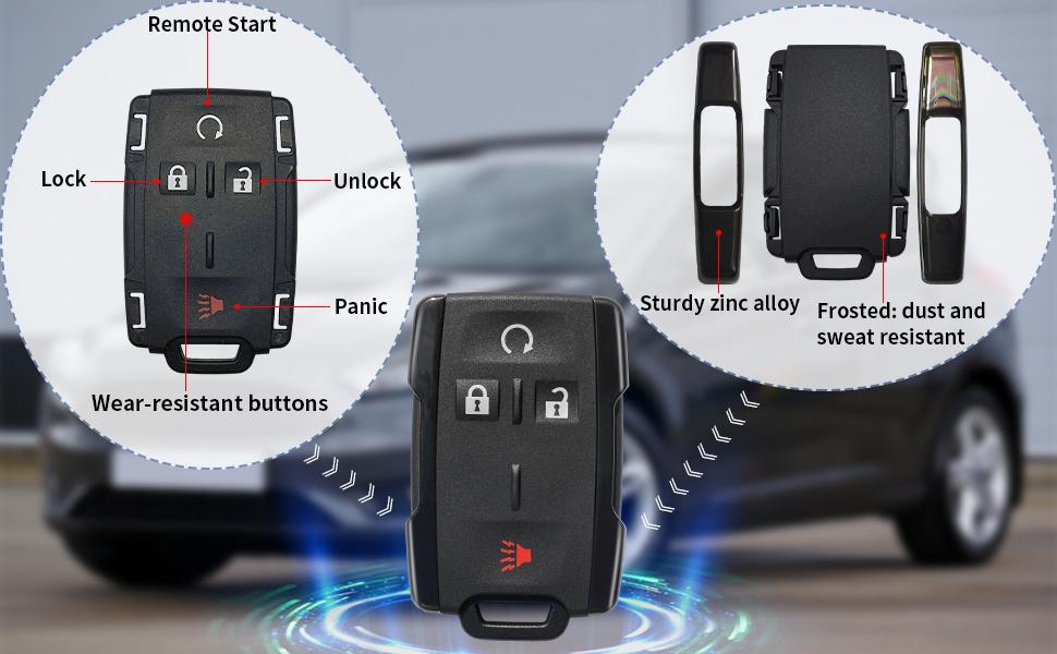Key Fob Case for Chevy Silverado 1500 2500 3500 HD Colorado GMC Sierra Canyon 2021 2020 2019 2018 2017 2016 2015 2014 M3N-32337100 Keyless Entry Remote Key Shell Replacement 4 Button Pad Cover - Black