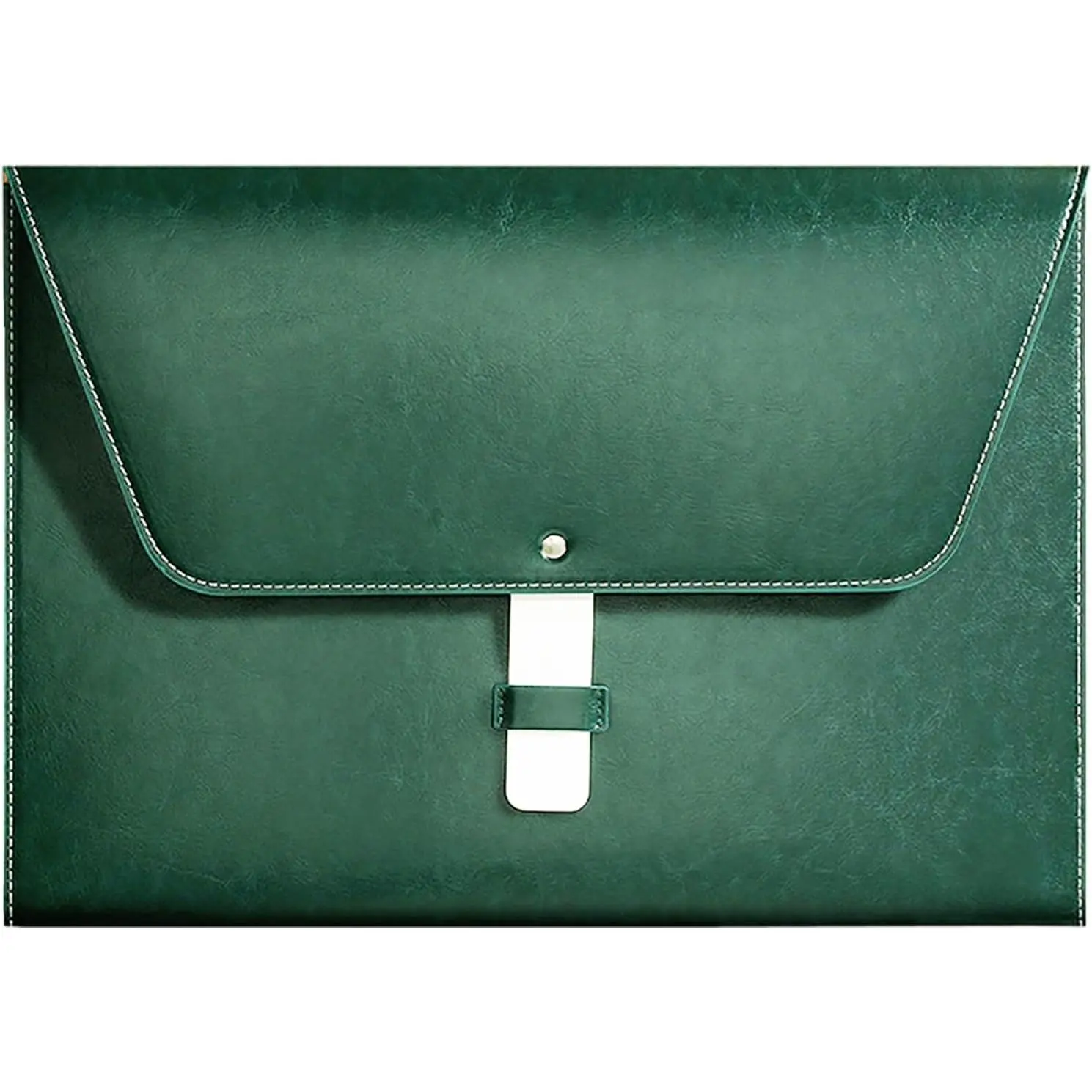 PU Leather A4 File Folder Large Document Holder  Envelope Folder Case with  Closure (Green)