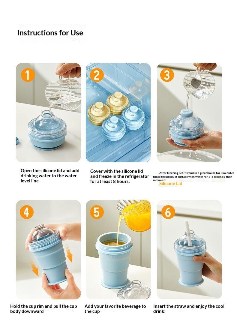 New portable foldable ice ball cup with built-in straw, silicone food-grade ice cup mold, convenient for summer outings