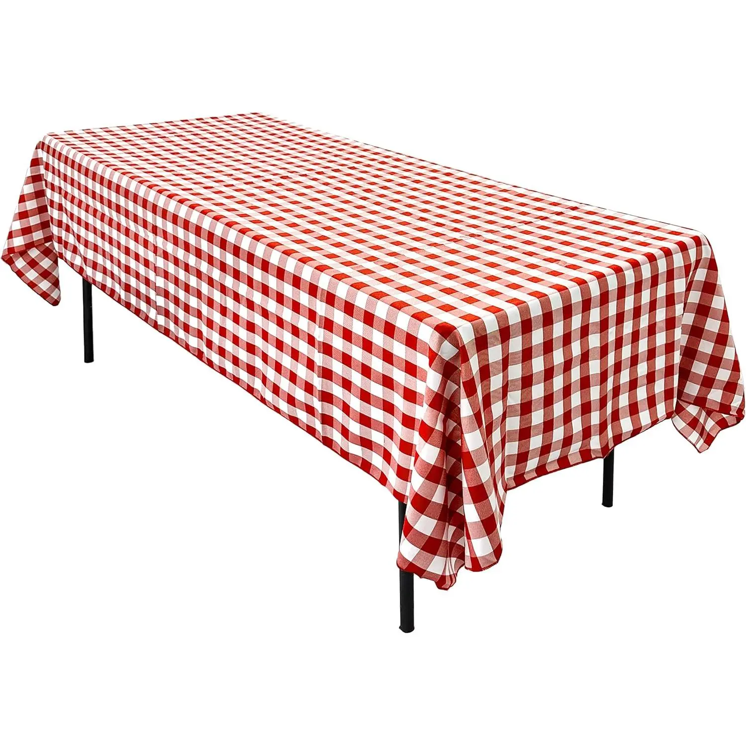 60 x 102-Inch Rectangular Polyester Tablecloth - Made in USA - Wrinkle-Resistant, Flame Retardant, Durable Party Table Cover, Banquet Tablecloth, Wedding Table Cover - Red/White Checker