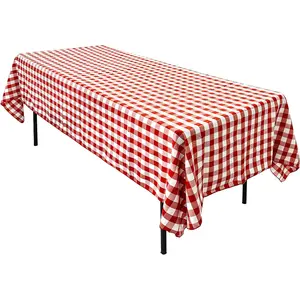 60 x 102-Inch Rectangular Polyester Tablecloth - Made in USA - Wrinkle-Resistant, Flame Retardant, Durable Party Table Cover, Banquet Tablecloth, Wedding Table Cover - Red/White Checker