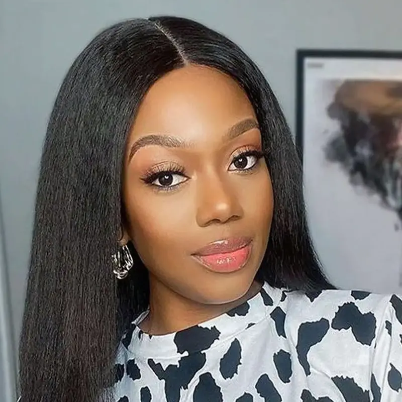 18 Inch Black Kinky Straight Wigs for Women, Gorgeous Fluffy Wigs without Bangs, Synthetic Hair Full Machine Wigs for Party & Daily Use, Machine Made Wigs, Synthetic Material Wigs, Fiber Synthetic Wig, High Quality Wigs #GLOBAL PICKS