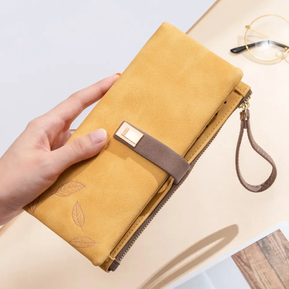 Women's Embroidered Leaf PU Leather Long Wallet - Metal Snap Strap Wristlet, Multi-Card Phone Coin Purse with Clutch System, Mini Bag, Pouch, Small Wallet Pouch for Daily Use, Clutch System Women's Clutches & Wristlets, Mini Bags Women's Clutches & Wristl