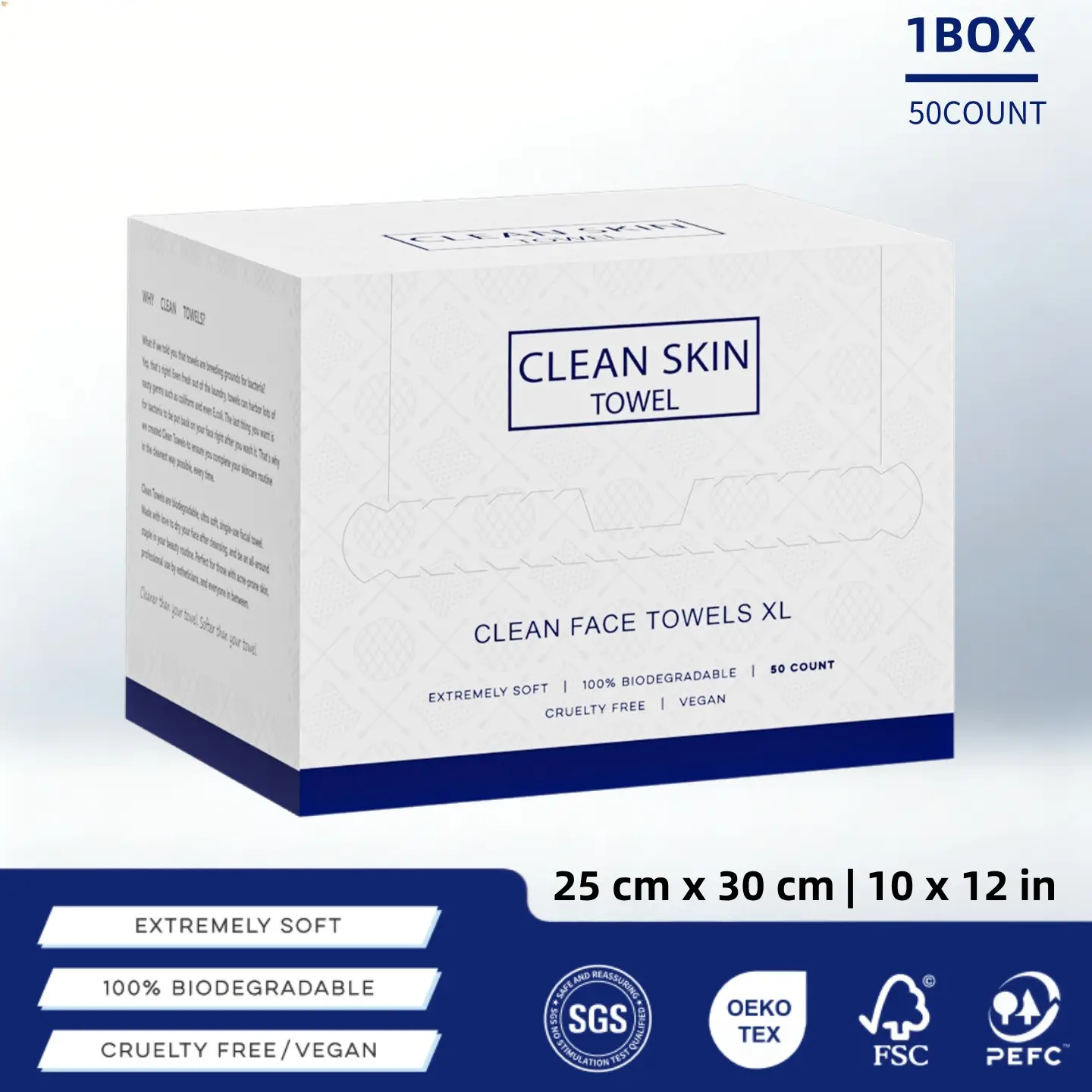 Boxed Disposable Facial Towels, Pull-Out Soft Cotton Wipes, Thick Absorbent Embossed Pattern Face Cleansing Cloths for Makeup Removal & Skincare