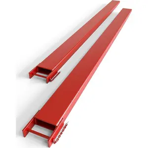 1 Pair Heavy-Duty Steel Pallet Fork Extensions, 5.3" Width, available in 84" & 96" lengths, rated 5500 lbs load capacity, forklift fork sleeve attachments for warehouse material handling.