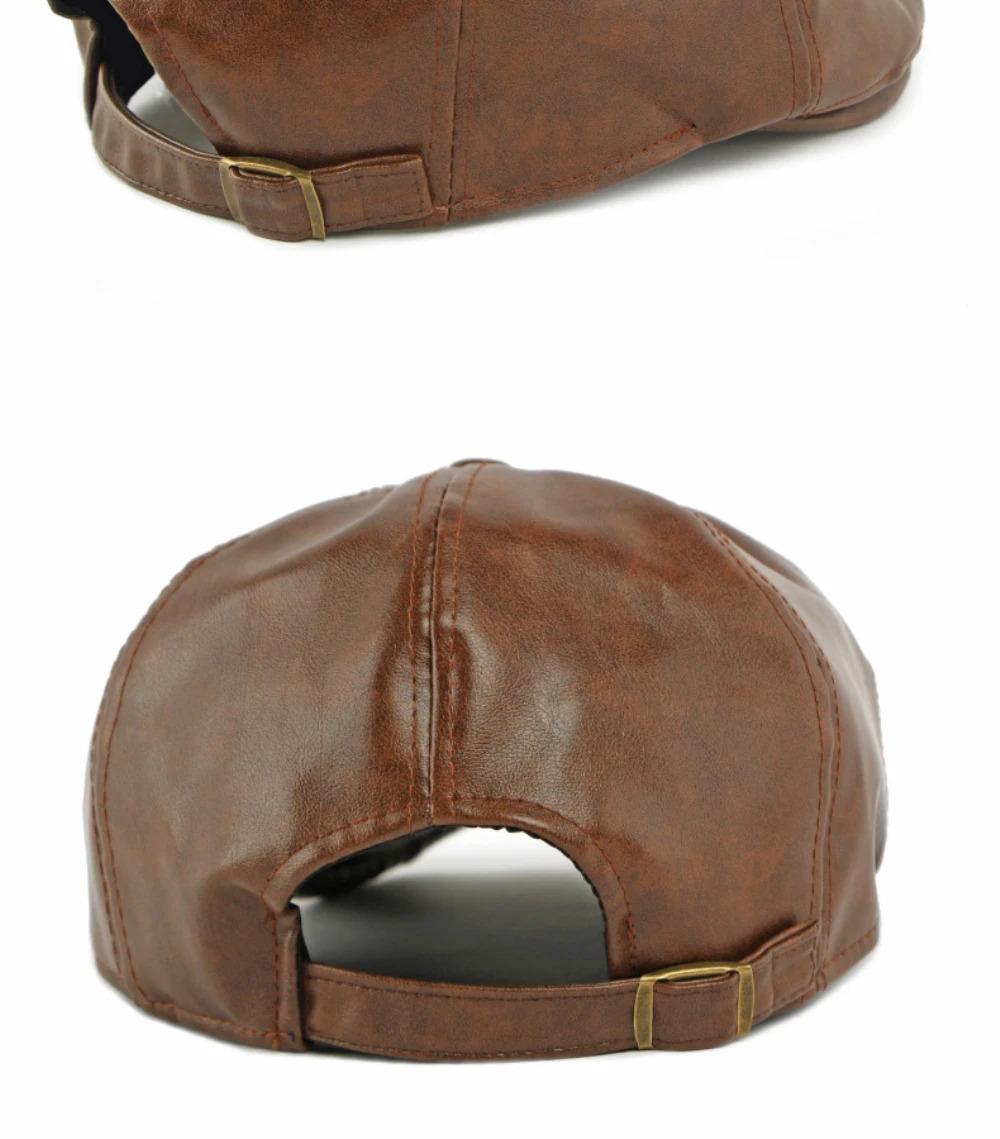 HT4937 Mens Beret Women Autumn Winter PU Leather Hat Retro Artist Painter Beret Hat Male Female Ivy Flat Cap Octagonal Beret Cap