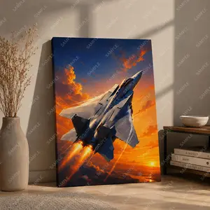 Fighter Jet Canvas Wall Art, Sunset Sky Aircraft Poster, Modern Aviation Wall Decor for Bedroom, Living Room, Office, Game Room, Teen Room, Man Cave, Unframed Canvas Poster or Framed Canvas Wrap