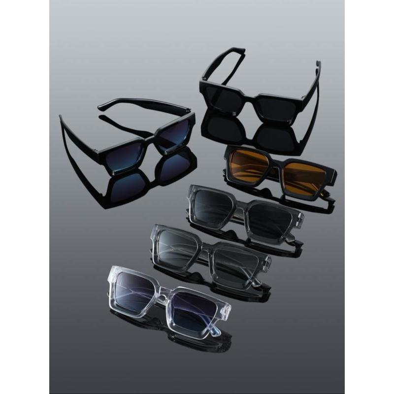 6-Pack Men's Rectangular Street Style Sunglasses – Classic Thick Frame Minimalist Design, Trendy Shades for Street Photography & Outdoor Casual Wear