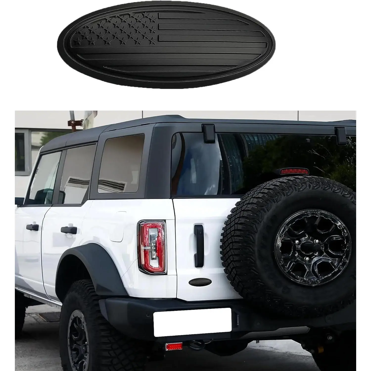 5 inch Overlay Bronco Emblem Tailgate Rear Oval American Black Flag Badge for Ford Bronco 2021-2023 (Matte Black)