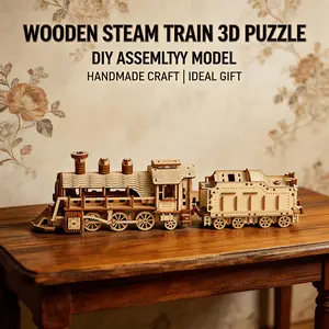 308Pcs Wooden Steam Train 3D Puzzle Model Kit, No Glue Interlocking Vintage Locomotive DIY Assembly Craft, 4 Hours Build Collectible Mechanical Train Decor Gift for Men Teen Father Birthday Christmas