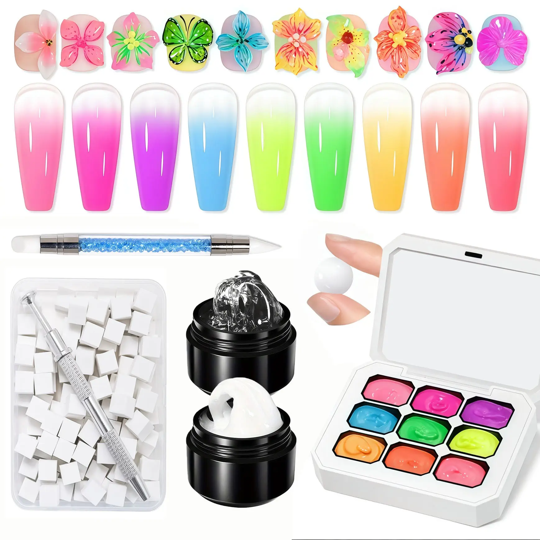 Osnailmall 6pcs Set / 4-In-1 Gel Nail Polish, Gradient Blush Color, Semi Permanente, Soak Off, UV LED Compatible, Nail Art Tools, Manicure