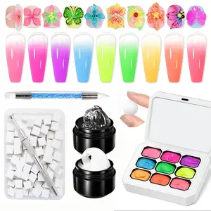 Osnailmall 6pcs Set / 4-In-1 Gel Nail Polish, Gradient Blush Color, Semi Permanente, Soak Off, UV LED Compatible, Nail Art Tools