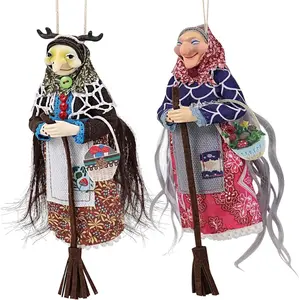 Handmade Kitchen Witch Doll for Good Luck, Witch Doll Hang on Door Decor, Luck Charm Home Decor Unique Kitchen Hanging Decor for Cuisine, Flying Witch Figures on Broomsticks