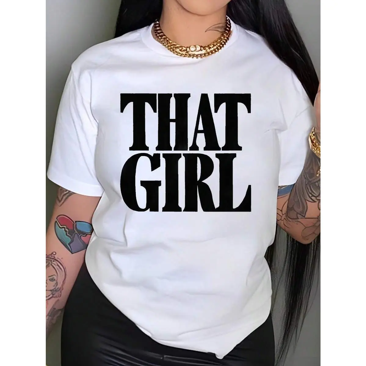 THAT Graphic  Tee For Women - Casual Crew Neck Short Sleeve T-Shirt With Bold Geometric Lettering, Breathable & Soft White Top For Spring/Summer Casual Attire, Summer Tshirt, Semitransparent Material