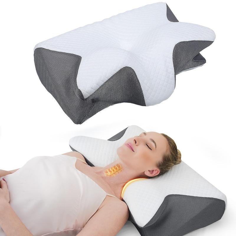 Slow-rebound premium supportive memory foam pillow for neck and shoulder relaxation, two height options and armrests, contoured zoned pillow for ultimate comfort and softness, perfect for side and stomach sleepers