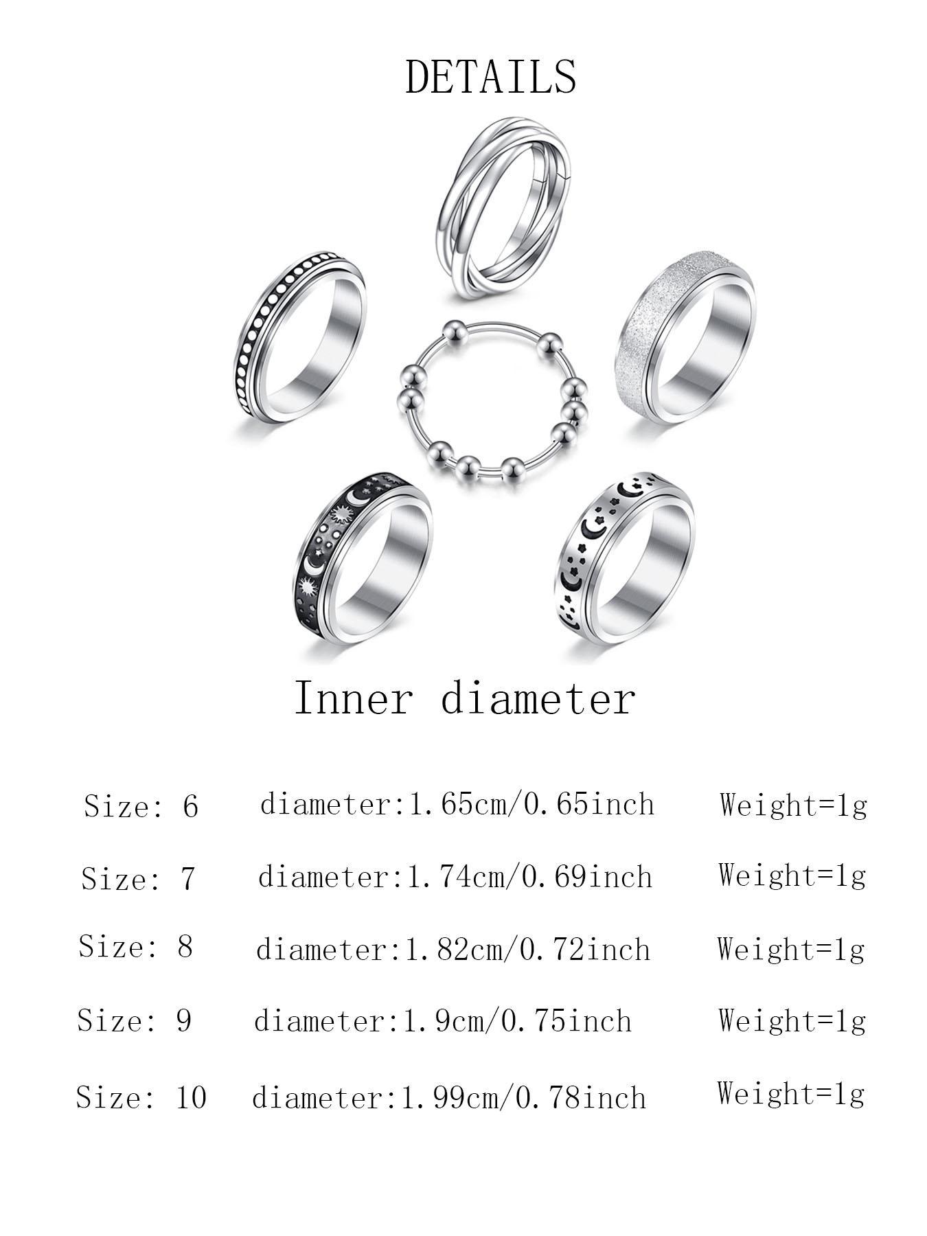 Punk Goth Style Rotating Star & Moon Design Rings, Fidget Spinner Ring, Gifts for Men/Women, Stress Relief Rings, Matching Funky Unique Accessories for Girls Birthday Gift