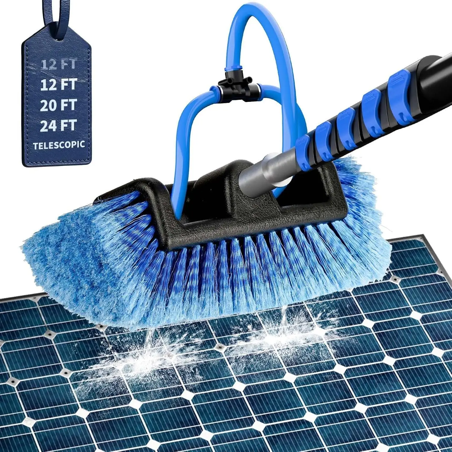 Soft Bristles Solar Panel Cleaning Brush, 12 FT Solar Panel Cleaner Kit, Including Water Fed Brush | Extendable Long Handle | Soap Dispenser for , RV, Boat, Windows, Deck Washing