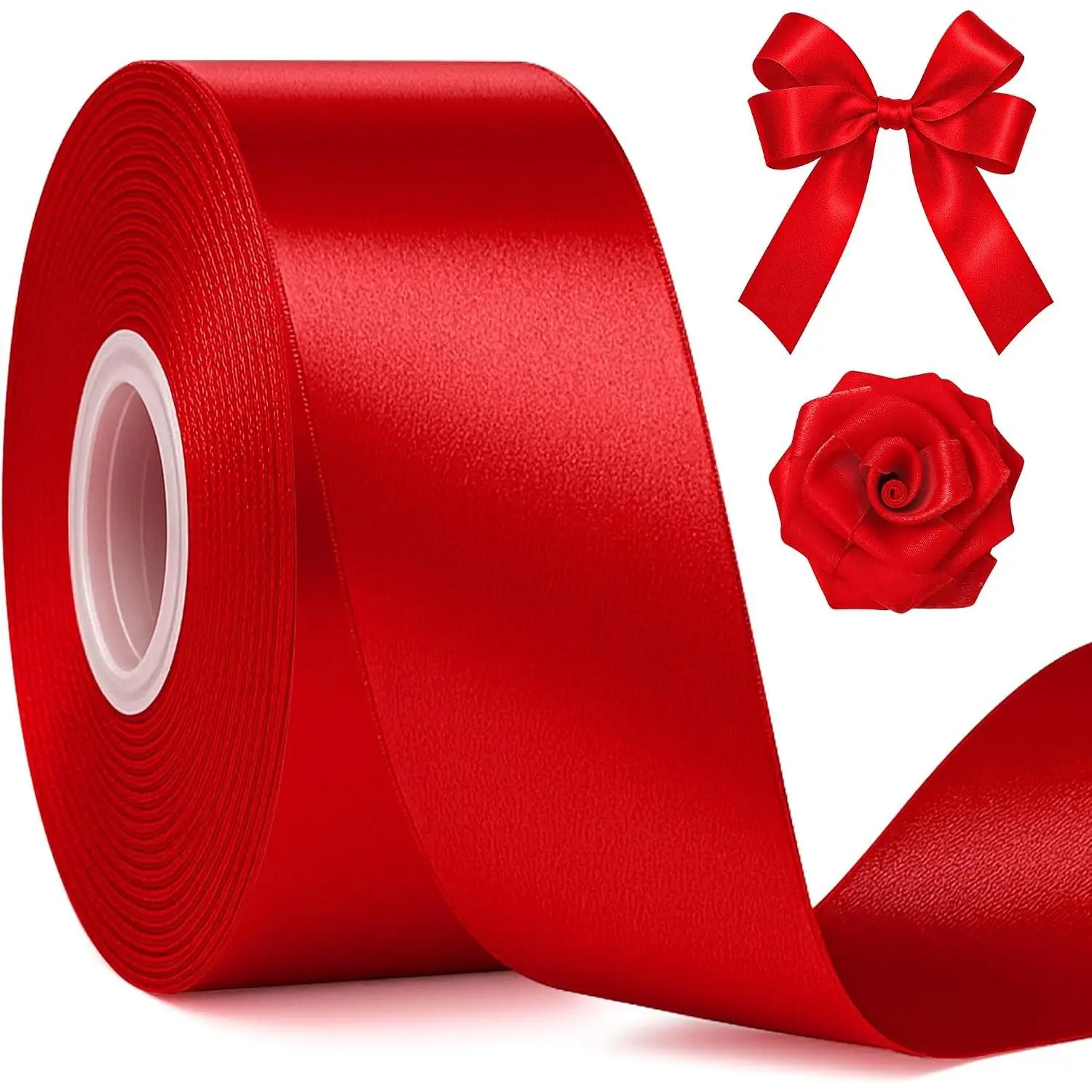 Red Ribbon 1 1/2 Inch, 30 Yards Red Ribbon for Gift Wrapping, Polyester Satin Mothers Day Ribbons for Wedding Valentines Day Decorations DIY Bows Wrapping Bouquet Floral Arrangements