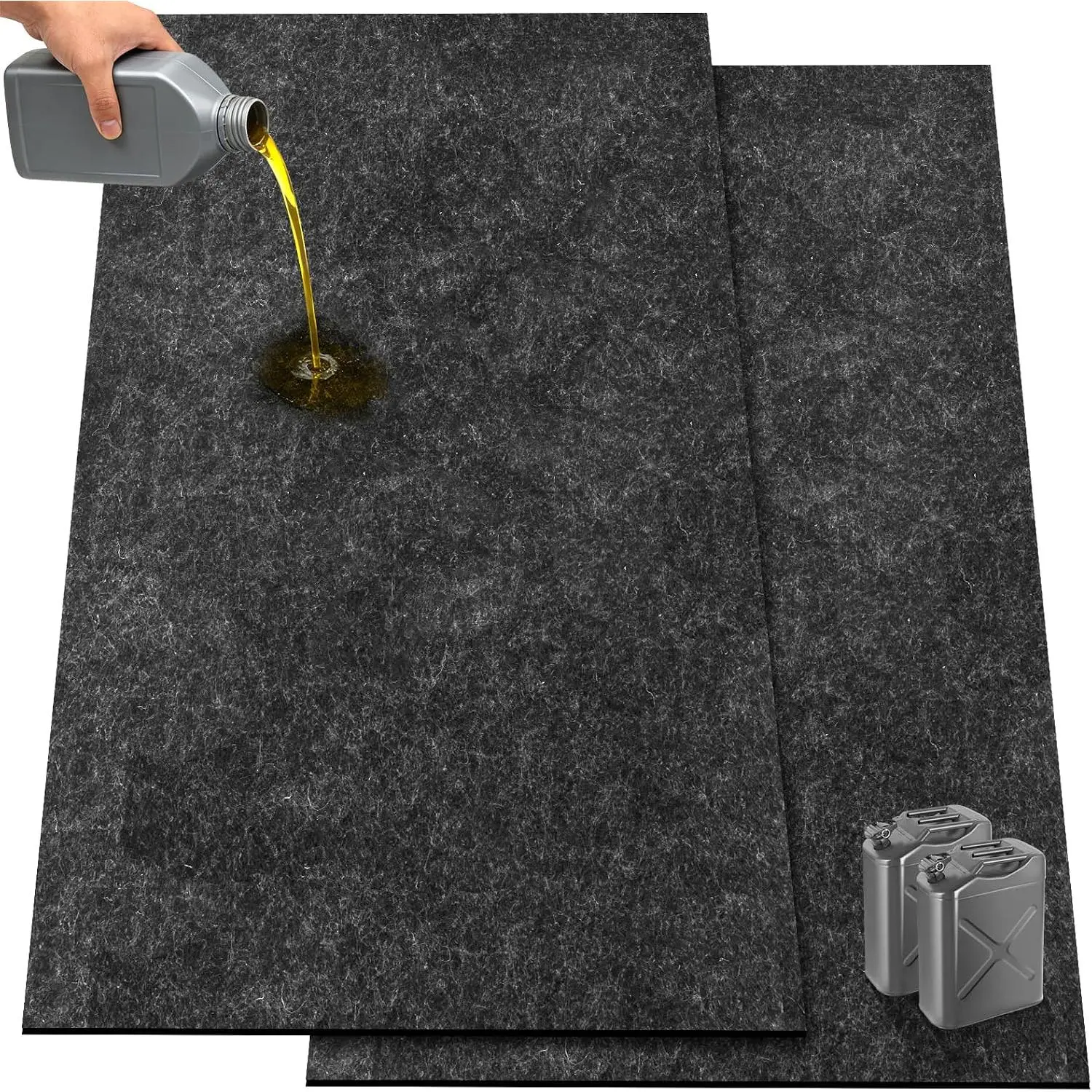2 Pack 36" x 60" 0.12" Thick Oil Spill Mat Garage Rubber Mats for Floor – Black Water & Oil-Absorbent, Non-Slip, Easy to Clean,  & Cut-to-Fit Mat for Oil Pan, , , Driveway