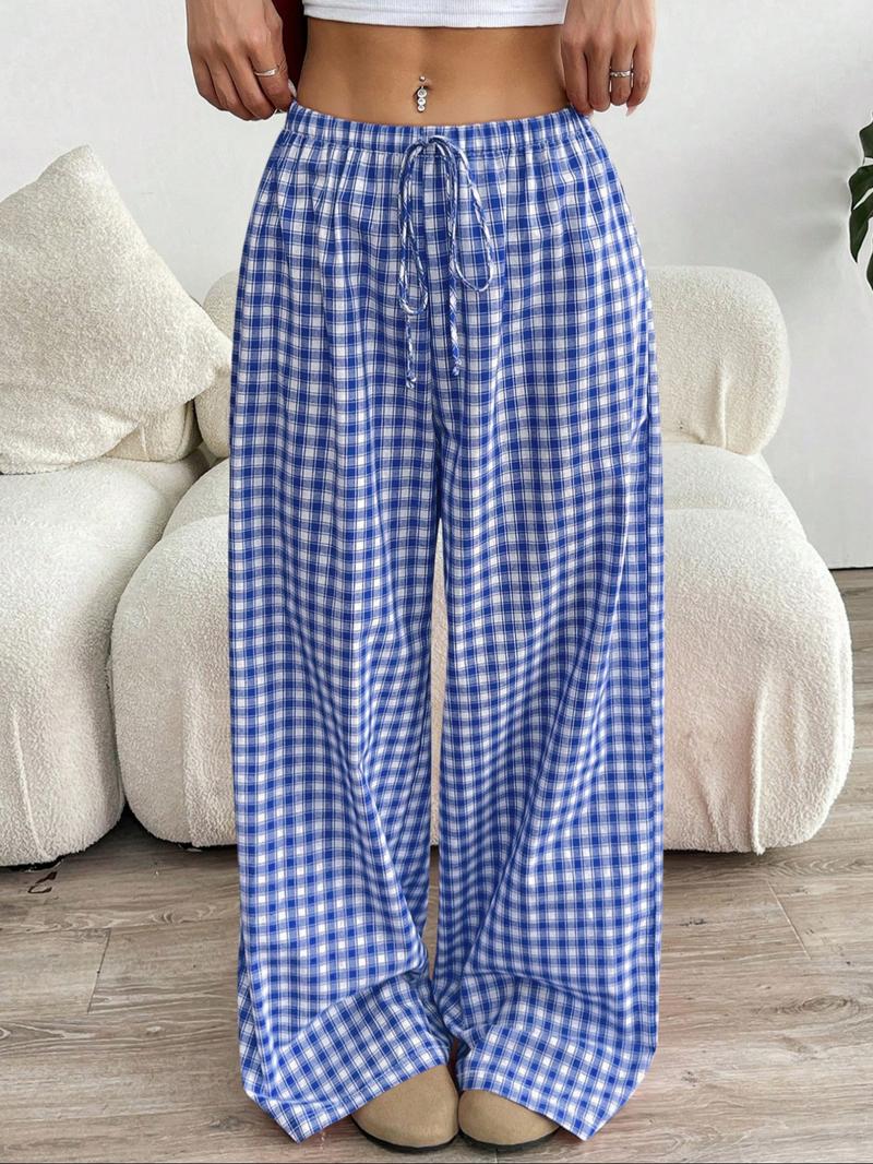 Women's Plaid Print Pants, Casual Comfy Trousers for Summer, Women's Bottoms for Daily Wear, Loungewear