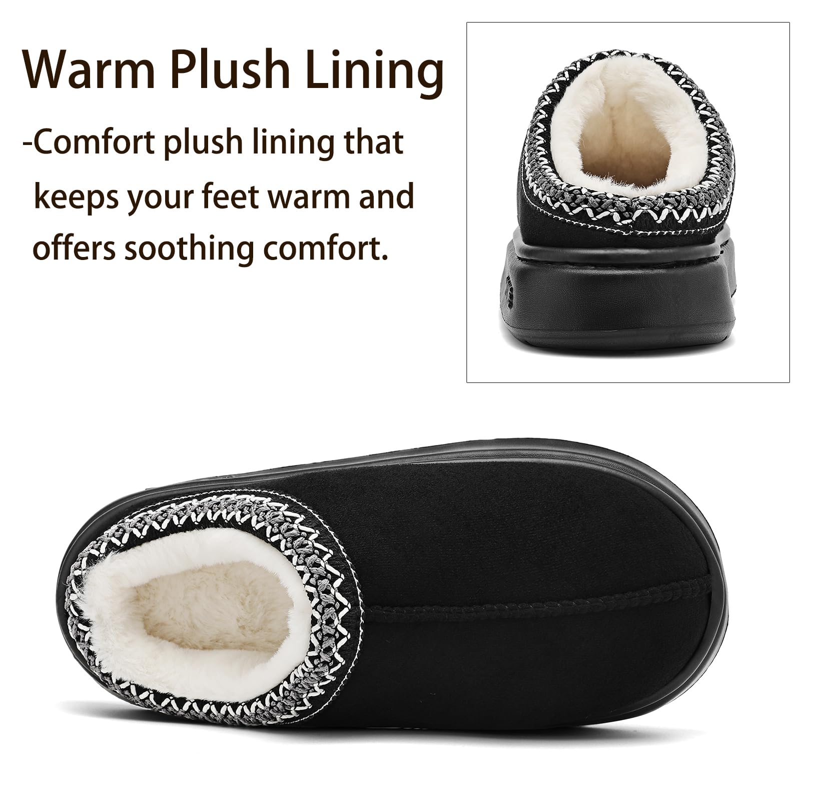 Women's Fluffy Winter Slippers Soft And Warm Durable Upper Indoor Outdoor Anti-slip EVA Sole Easy To Wear Black Suede Footwear