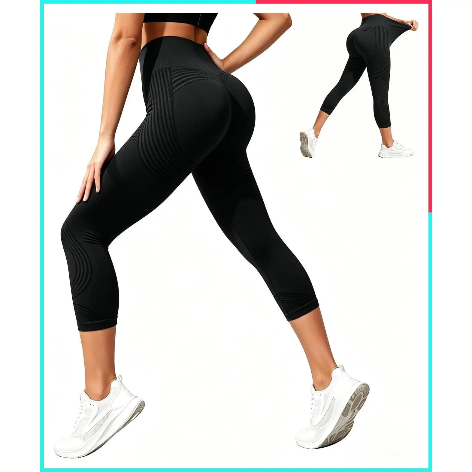 Women's Capri Leggings Anti Cellulite Compression 3D Resistance Band Yoga Pants Tummy Control Butt Lifting
