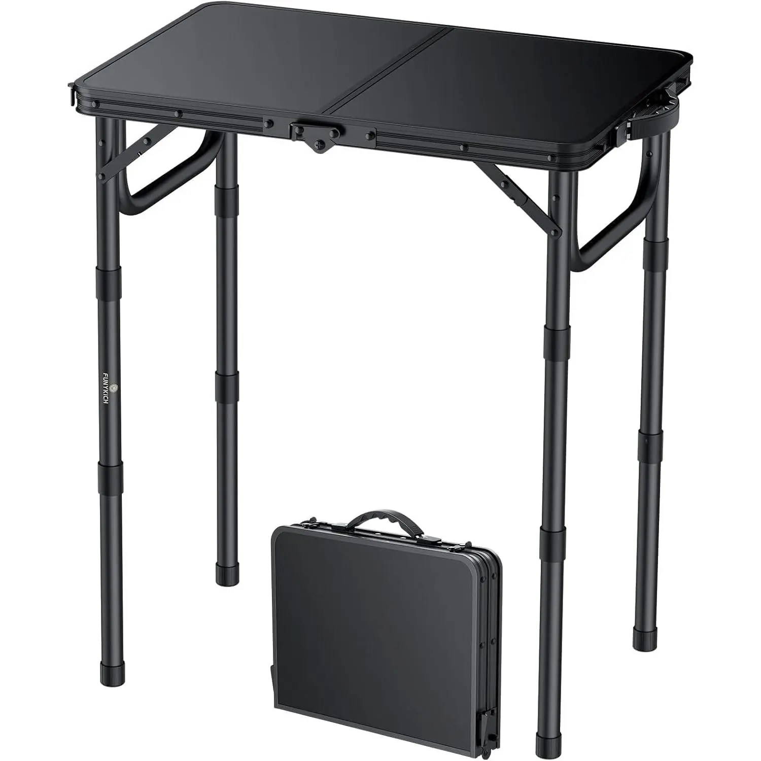 Folding Camping Table, 22.8 x 15.7 in, 3 Adjustable Heights, Aluminum Frame with Carry Handle, Foldable Outdoor Picnic Table for Camping, RV, Beach, Tailgating, Patio, Black