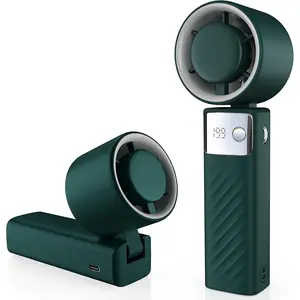 Portable Handheld Turbo Fan - Foldable Mini Fan with Air Turbo Tech, 1-199 Speed Adjustment, 20H Runtime, LED Display, - for Indoor/Outdoor Use Dark Green