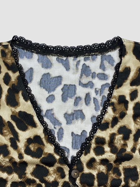 Women's Leopard Print Long Sleeve T-Shirt, Slim-Fit Casual Top for Fall Season, Stylish Fashionable Women's Clothing