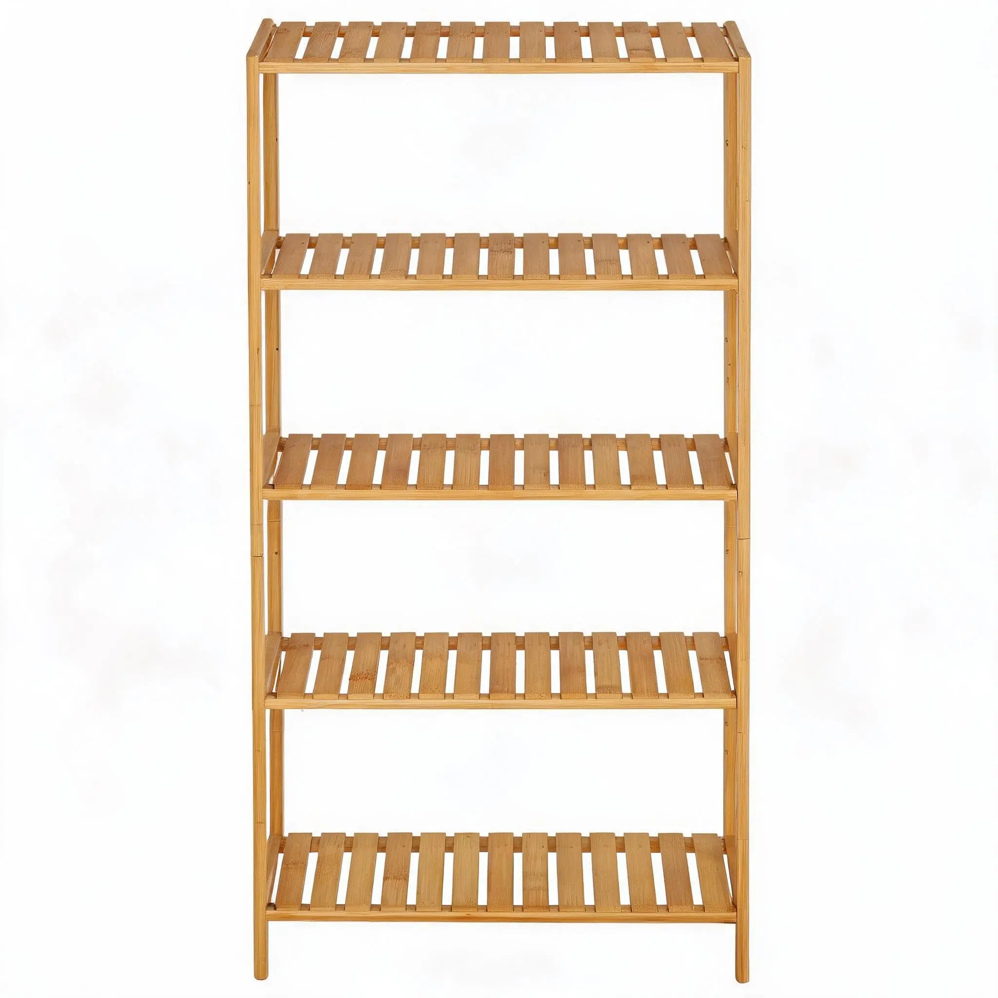 5-Tier Natural Bamboo Rectangular Storage Rack, Freestanding Open Home Organizer Display Shelf