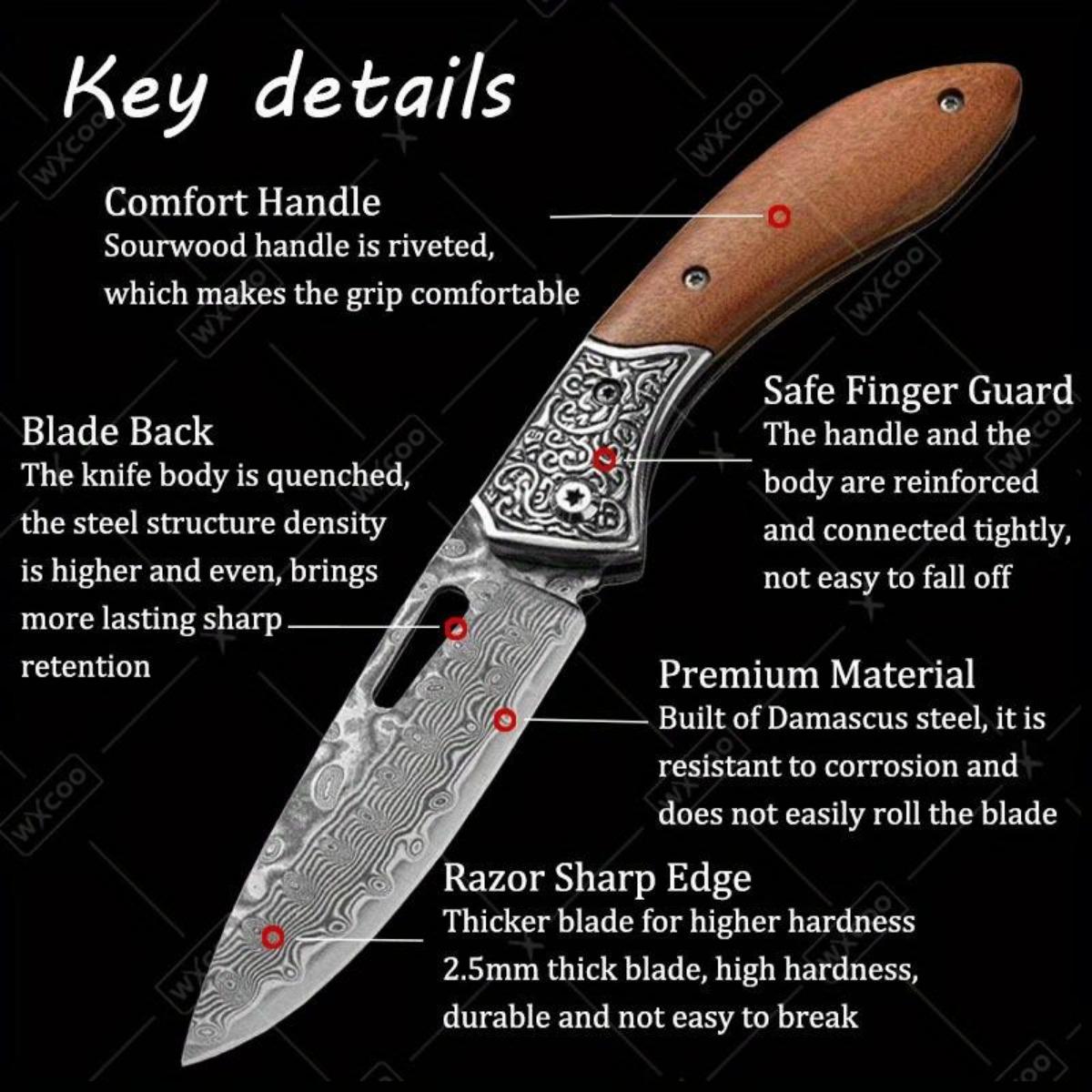 Folding Knife The Wood Handle Pure Manual Damascus Steel Blade Outdoor Camping Pocket Knife