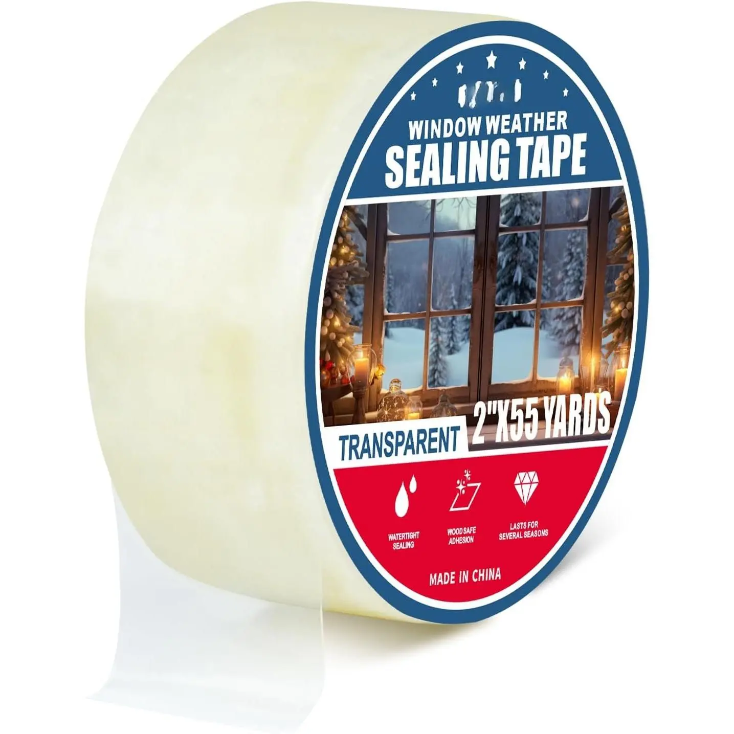 Transparent Window Weather Sealing Tape, 2in x 55Ys, Durable Sealant, Reproductive Safe Repair Solution, Draft Isolation Weather Stripping for Doors, Windows, Shower Glass Gaps