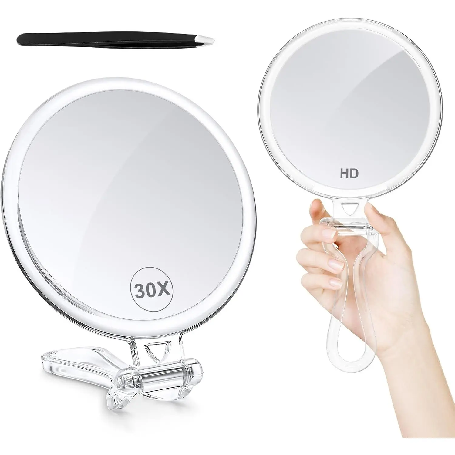 20X Magnifying  Mirror, Round 5'' Handle for Travel, Doule-Sided 1X/20X, Foldale Makeup Mirror, Taletop Mount