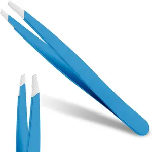 Tweezers for Eyebrows - Slant Tweezers for Women Facial Hair High Precision Tweezer for Men Women Fine Hair Removal and Eyebrow Shaping (Blue)
