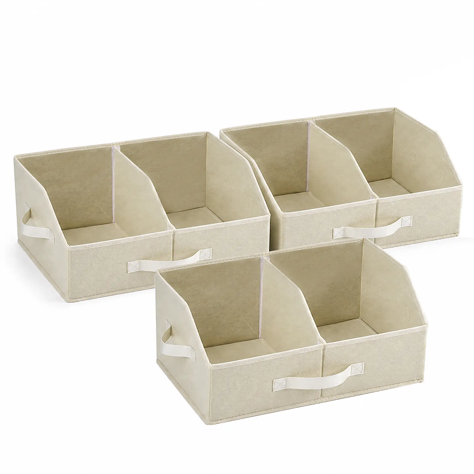 6 Pack Adjustable Divider Closet Baskets, Beige Non-Woven Organizer Bins with Handles for Wardrobe & Linen Closet, 16.5x11x7.9 Inch Bins