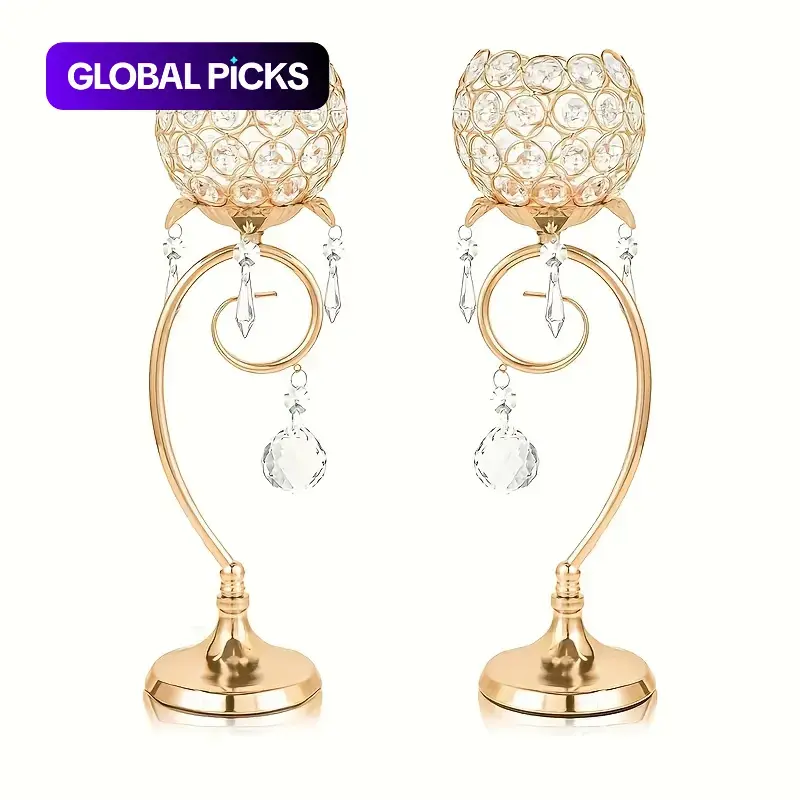 2pcs golden modern European-style crystal candlesticks, home accessories, suitable for table decoration at love wedding parties, creating a romantic dinner atmosphere, enhancing the ambiance, and for birthday celebration events, etc. #GLOBAL PICKS