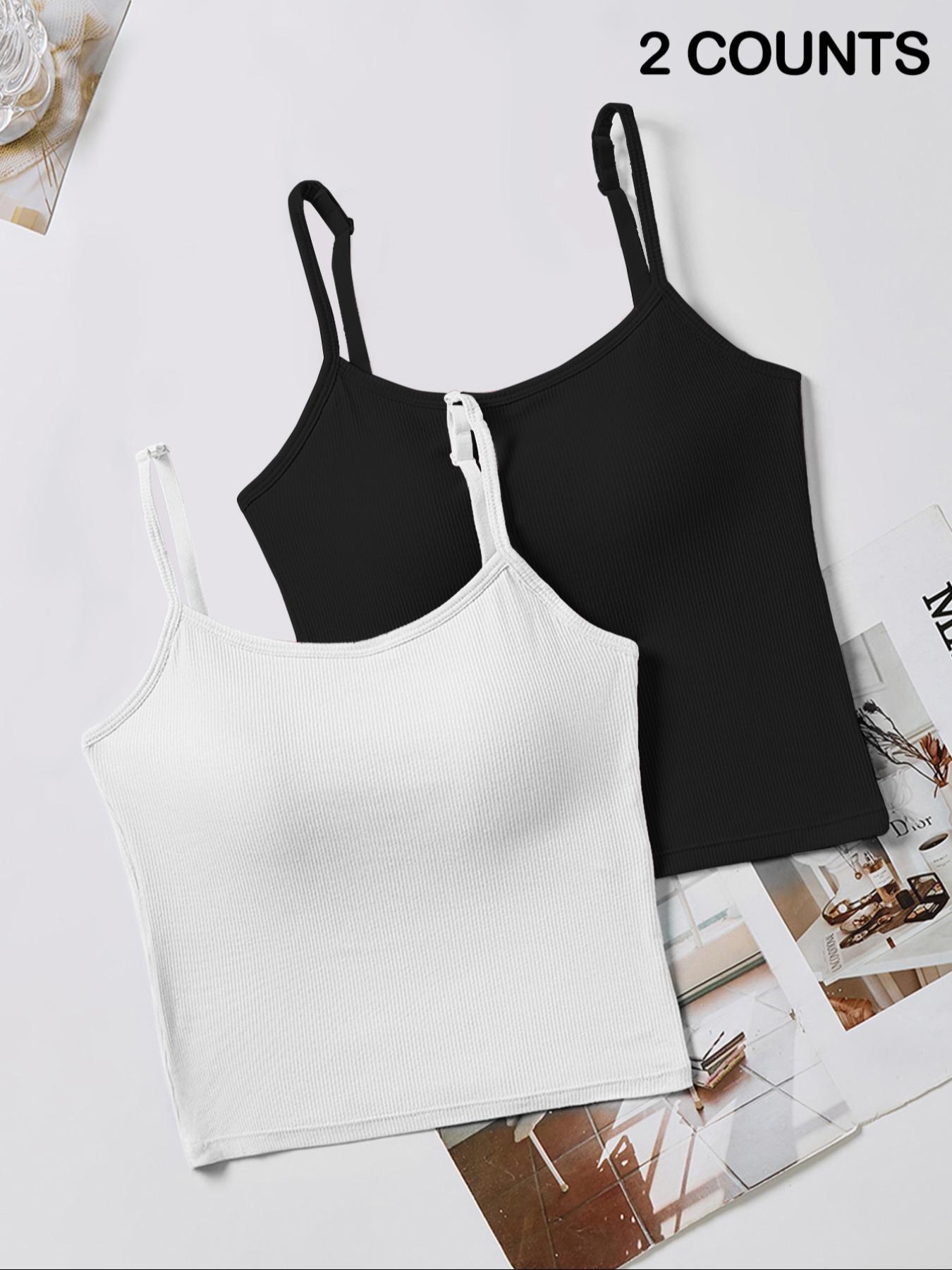 Women's Solid Ribbed Cami Top, Fitted Casual Sleeveless Crop Top for Daily Wear, Ladies Underwear for Summer