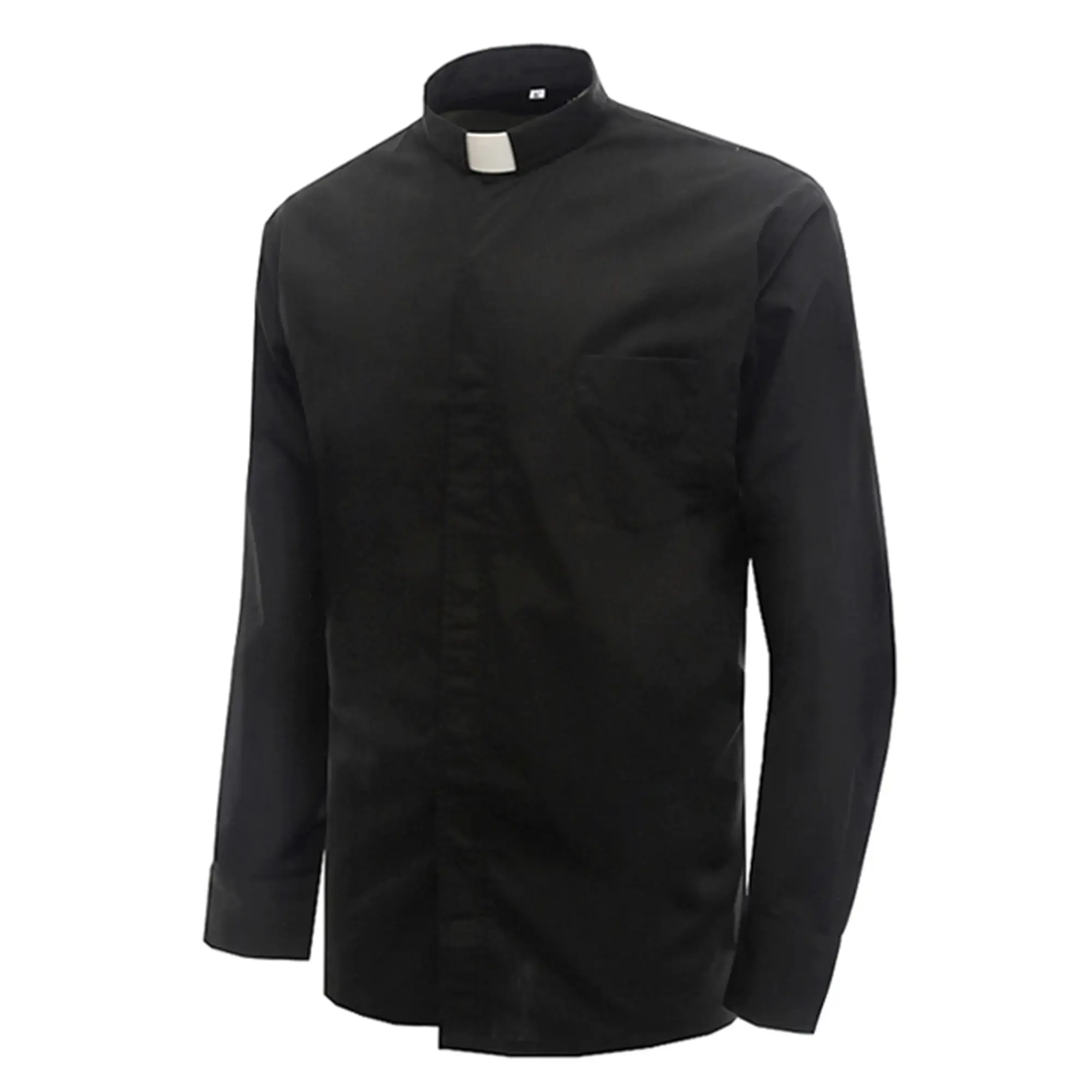 Men's Classic Tab-Collar Clergy Shirt, Formal Long-Sleeve Preacher Top, Solid Black for Communion & Church Services