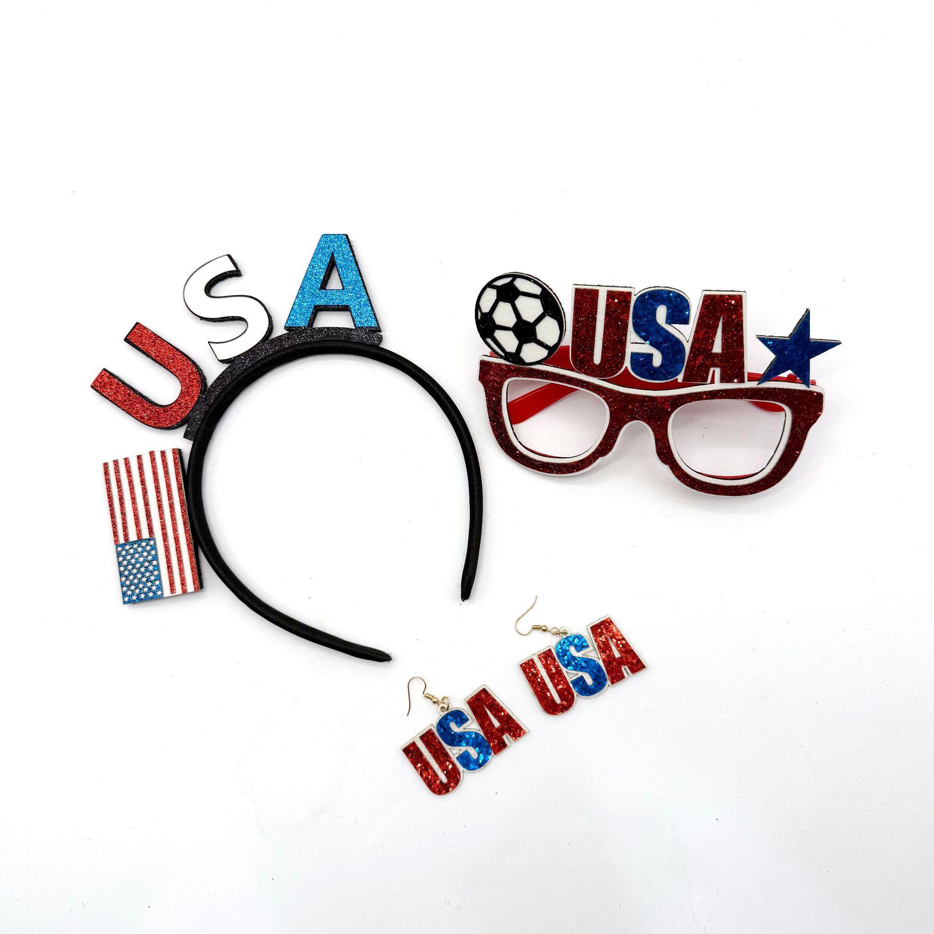 USA Fan'S Three-Piece Set For The World Cup In Mexico And Canada: Headband, Glasses, And Earrings For Party Cheer And Photo Props