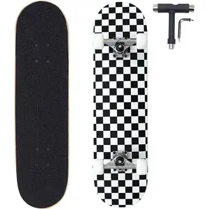 ANNEE 31x8 Inch Pro Skateboard Complete,7 Layer Canadian Maple Wood Double Kick Concave Skate Boards, Tricks Skateboards for Youths,Beginners,Girls,Boys,Kids,Teens,Adults (Black, White)